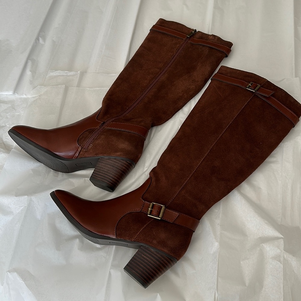 G H Bass boots-suede/leather luggage brown size 9 -  NEW IN BOX